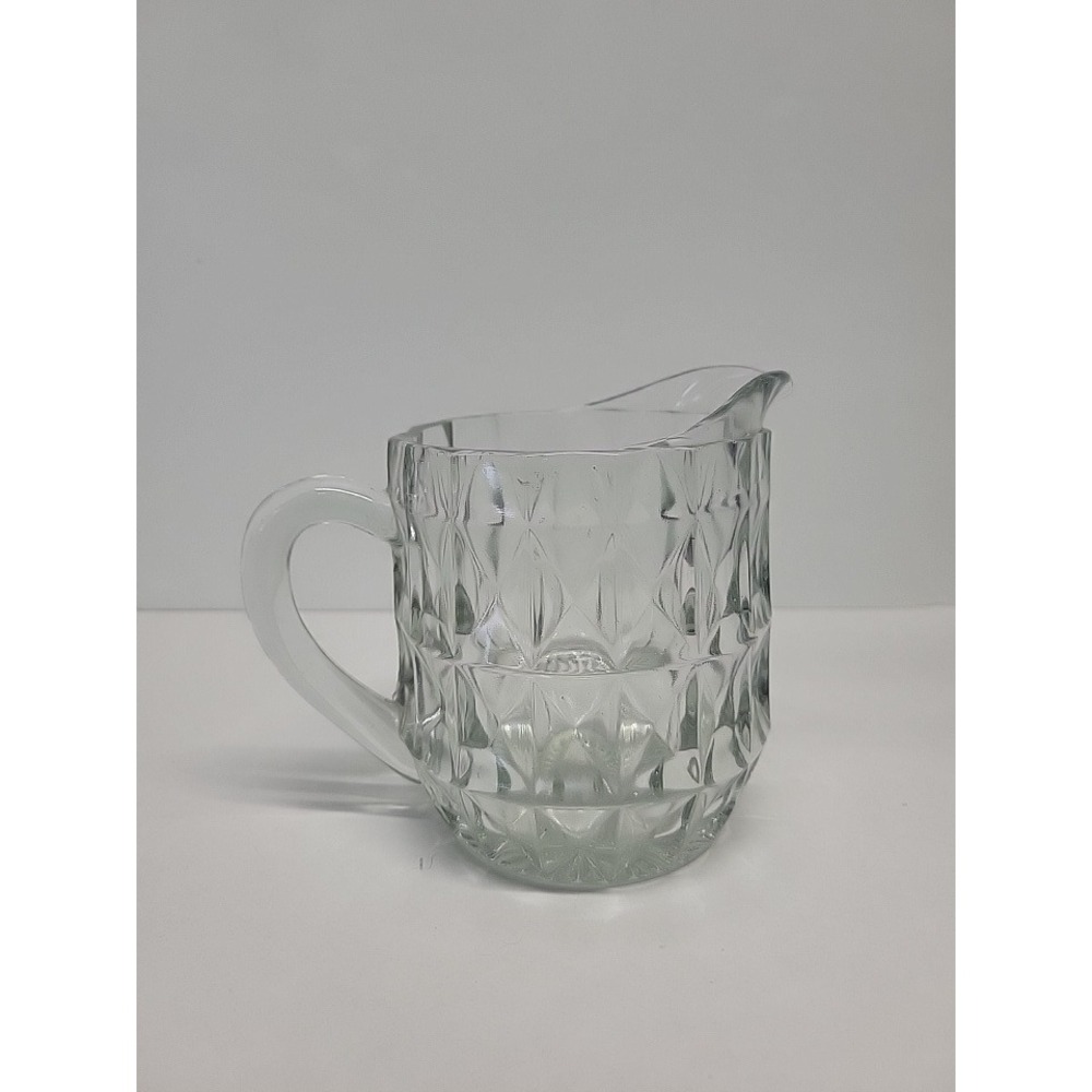 Vtg Clear Pressed Glass juice Pitcher Diamond Point Geometric Pattern 5 in